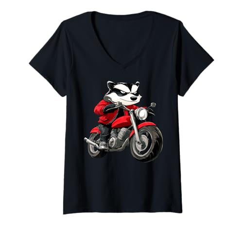 Damen Dachse Motorrad T-Shirt mit V-Ausschnitt Damen Dachse Motorrad T-Shirt mit V-Ausschnitt von Motorbike Animals