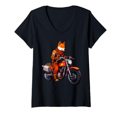 Damen Füchse Motorrad T-Shirt mit V-Ausschnitt Damen Füchse Motorrad T-Shirt mit V-Ausschnitt von Motorbike Animals