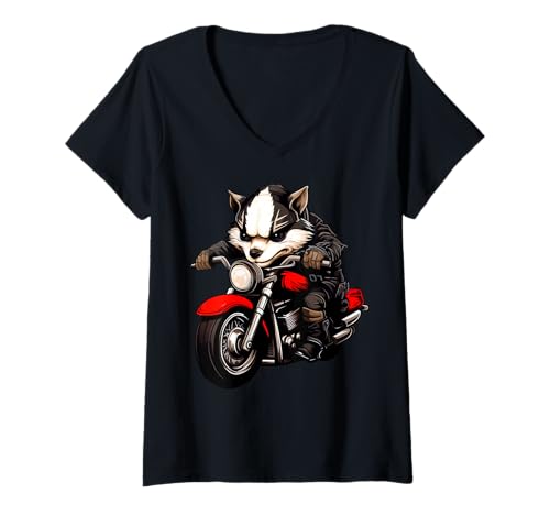 Damen Motorradfahrer Dachs T-Shirt mit V-Ausschnitt Damen Motorradfahrer Dachs T-Shirt mit V-Ausschnitt von Motorbike Animals