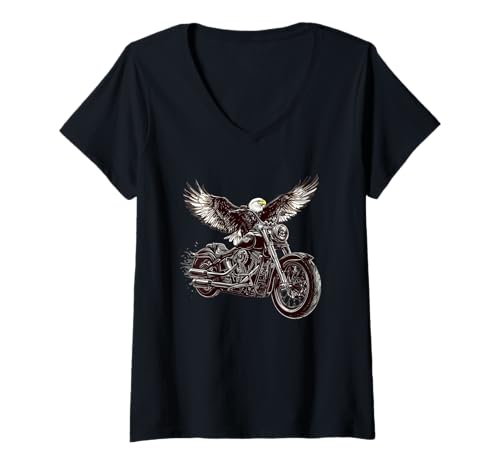 Damen Großer Adler mit großen Flügeln für Motorrad-Liebhaber T-Shirt mit V-Ausschnitt von Motorbike Eagle Outfit