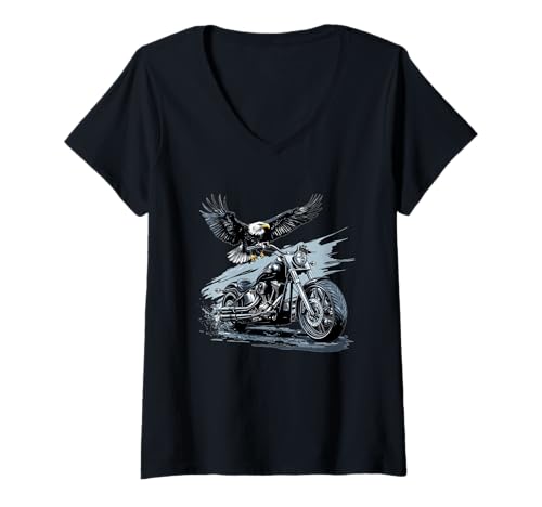 Damen USA Adler mit Motorrad für Jungen und Mädchen T-Shirt mit V-Ausschnitt von Motorbike Eagle Outfit