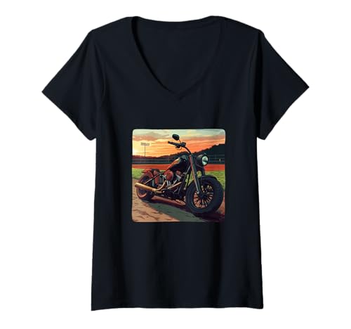 Damen Baseballfeld mit coolem Motorradkostüm T-Shirt mit V-Ausschnitt Damen Baseballfeld mit coolem Motorradkostüm T-Shirt mit V-Ausschnitt von Motorcycle Baseball Outfit