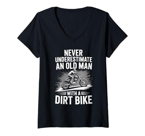 Damen Unterschätzen Sie nie einen Alten Mann mit einem Dirt Bike Motocross T-Shirt mit V-Ausschnitt Damen Unterschätzen Sie nie einen Alten Mann mit einem Dirt Bike Motocross T-Shirt mit V-Ausschnitt von Motorcycle Biker Design Apparel