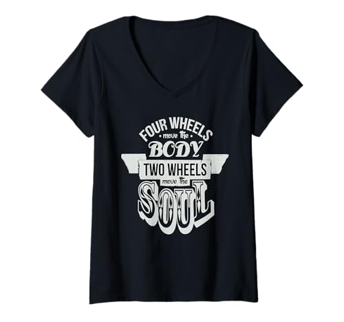 Damen Motorrad Fahrrad Vier Räder Move Body Two Move Soul T-Shirt mit V-Ausschnitt Damen Motorrad Fahrrad Vier Räder Move Body Two Move Soul T-Shirt mit V-Ausschnitt von Motorcycle Biker Ride Two Wheels Soul Gifts