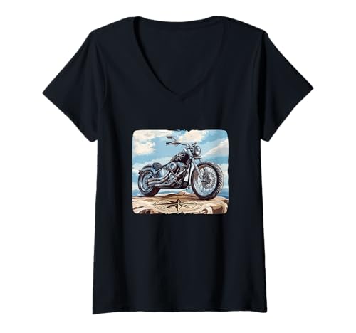 Damen Badass Bike Grafik für Ausflüge und Freedom Compass Liebhaber T-Shirt mit V-Ausschnitt Damen Badass Bike Grafik für Ausflüge und Freedom Compass Liebhaber T-Shirt mit V-Ausschnitt von Motorcycle Compass Outfit