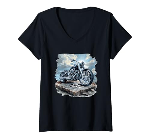 Damen Berge und Fahrräder Kostüm für Kompassliebhaber T-Shirt mit V-Ausschnitt von Motorcycle Compass Outfit