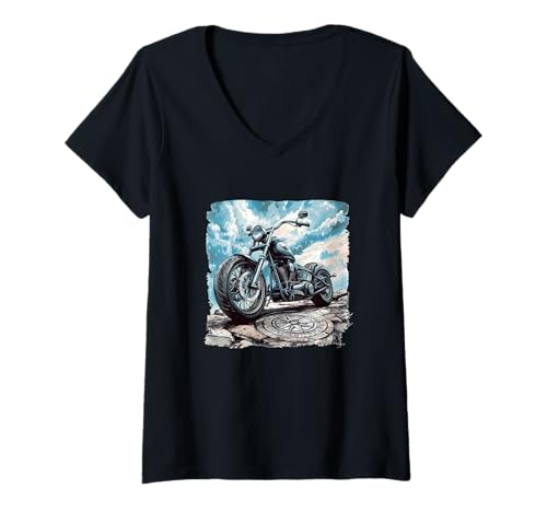 Damen Freedom Bike Grafik im USA-Look für Motorrad-Liebhaber T-Shirt mit V-Ausschnitt Damen Freedom Bike Grafik im USA-Look für Motorrad-Liebhaber T-Shirt mit V-Ausschnitt von Motorcycle Compass Outfit