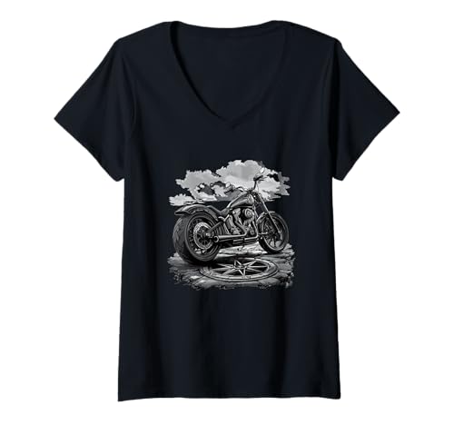 Damen Freedom Bike Graphic Kostüm T-Shirt mit V-Ausschnitt Damen Freedom Bike Graphic Kostüm T-Shirt mit V-Ausschnitt von Motorcycle Compass Outfit