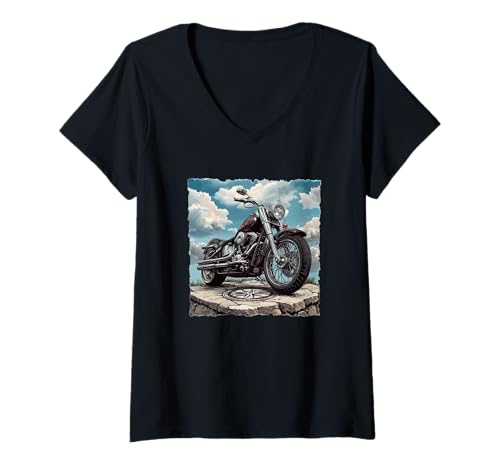 Damen Freedom Skies und Coole Motorradgrafik T-Shirt mit V-Ausschnitt Damen Freedom Skies und Coole Motorradgrafik T-Shirt mit V-Ausschnitt von Motorcycle Compass Outfit