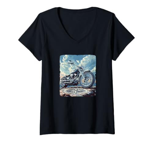 Damen Kompass Motorrad Grafik für Mann und Frau T-Shirt mit V-Ausschnitt Damen Kompass Motorrad Grafik für Mann und Frau T-Shirt mit V-Ausschnitt von Motorcycle Compass Outfit
