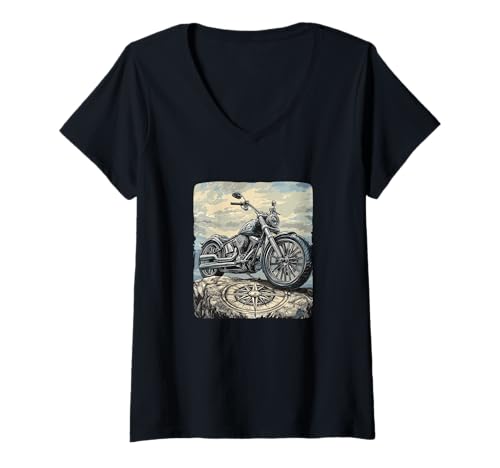 Damen Kompass Trip mit erstaunlichem Motorrad-Kostüm T-Shirt mit V-Ausschnitt von Motorcycle Compass Outfit