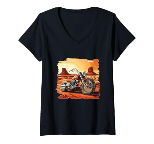 Damen Tolles Motorrad für Wüsten- und Bike-Liebhaber T-Shirt mit V-Ausschnitt Damen Tolles Motorrad für Wüsten- und Bike-Liebhaber T-Shirt mit V-Ausschnitt von Motorcycle Desert Outfit