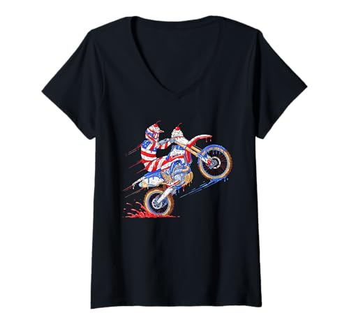 Damen Motocross Drip Ice Cream Motorrad T-Shirt mit V-Ausschnitt Damen Motocross Drip Ice Cream Motorrad T-Shirt mit V-Ausschnitt von Motorcycle Drip Ice Cream Motocross