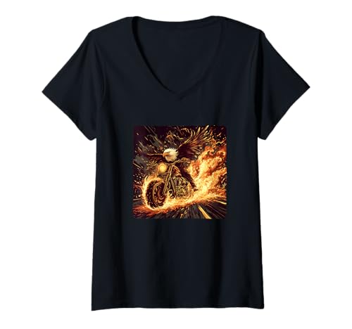 Damen Adler mit Flammen und tolles Motorradkostüm T-Shirt mit V-Ausschnitt Damen Adler mit Flammen und tolles Motorradkostüm T-Shirt mit V-Ausschnitt von Motorcycle Eagle Outfit