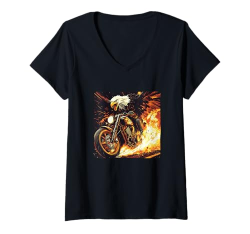 Damen Adlerflammen mit Motorrad für Freiheit und Bike-Liebhaber T-Shirt mit V-Ausschnitt Damen Adlerflammen mit Motorrad für Freiheit und Bike-Liebhaber T-Shirt mit V-Ausschnitt von Motorcycle Eagle Outfit