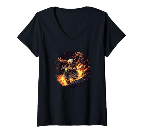 Damen Amerikanisches Motorrad-Kostüm für Adler und Bike-Liebhaber T-Shirt mit V-Ausschnitt Damen Amerikanisches Motorrad-Kostüm für Adler und Bike-Liebhaber T-Shirt mit V-Ausschnitt von Motorcycle Eagle Outfit
