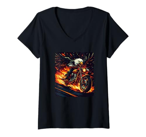 Damen Freedom Flames with This Cool Adler Motorcycle Costume T-Shirt mit V-Ausschnitt Damen Freedom Flames with This Cool Adler Motorcycle Costume T-Shirt mit V-Ausschnitt von Motorcycle Eagle Outfit