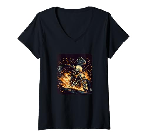 Damen Schöner Motorrad-Adler für Fahrrad- und Flammen-Liebhaber T-Shirt mit V-Ausschnitt Damen Schöner Motorrad-Adler für Fahrrad- und Flammen-Liebhaber T-Shirt mit V-Ausschnitt von Motorcycle Eagle Outfit