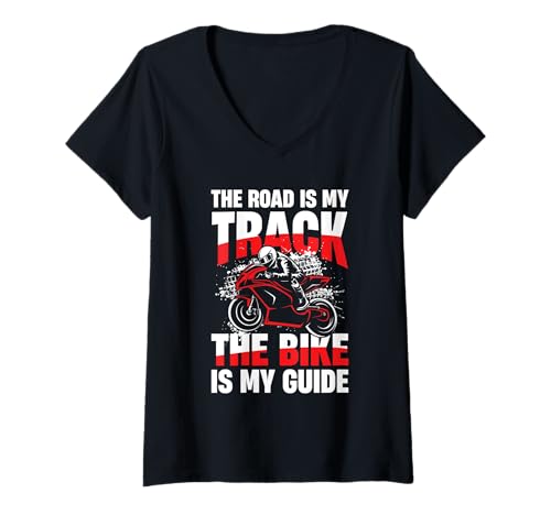 Damen Die Straße ist meine Strecke Das Fahrrad ist mein Führer T-Shirt mit V-Ausschnitt Damen Die Straße ist meine Strecke Das Fahrrad ist mein Führer T-Shirt mit V-Ausschnitt von Motorcycle Enthusiast Road Track Biker Passion