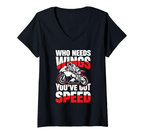 Damen Wer braucht Flügel, du hast Speed Motorcycle T-Shirt mit V-Ausschnitt Damen Wer braucht Flügel, du hast Speed Motorcycle T-Shirt mit V-Ausschnitt von Motorcycle Enthusiast Speed Racing Lovers