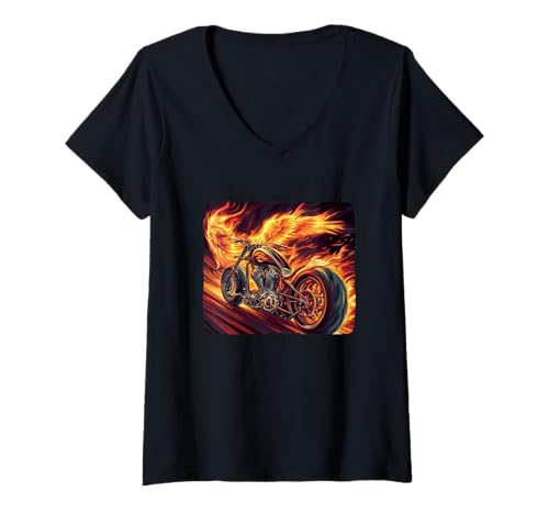 Damen Cooles Fire Bike Kostüm für Motorrad-Liebhaber T-Shirt mit V-Ausschnitt Damen Cooles Fire Bike Kostüm für Motorrad-Liebhaber T-Shirt mit V-Ausschnitt von Motorcycle Flames Outfit