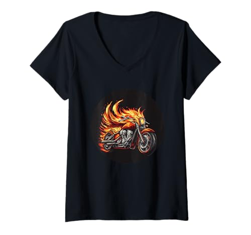Damen Motorrad Flames Kostüm für Biker und Phoenix Fans T-Shirt mit V-Ausschnitt Damen Motorrad Flames Kostüm für Biker und Phoenix Fans T-Shirt mit V-Ausschnitt von Motorcycle Flames Outfit