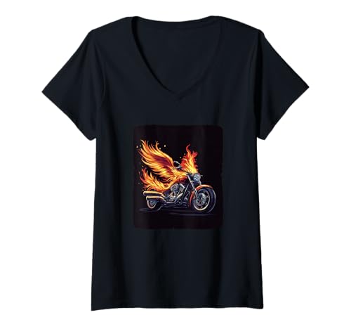 Damen Motorrad-Flügel in Flammen für brennende Fahrrad-Liebhaber T-Shirt mit V-Ausschnitt Damen Motorrad-Flügel in Flammen für brennende Fahrrad-Liebhaber T-Shirt mit V-Ausschnitt von Motorcycle Flames Outfit