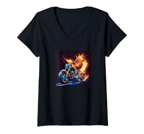 Damen Phoenix Flügel mit coolem Motorrad für Freedom Bikes Fans T-Shirt mit V-Ausschnitt Damen Phoenix Flügel mit coolem Motorrad für Freedom Bikes Fans T-Shirt mit V-Ausschnitt von Motorcycle Flames Outfit