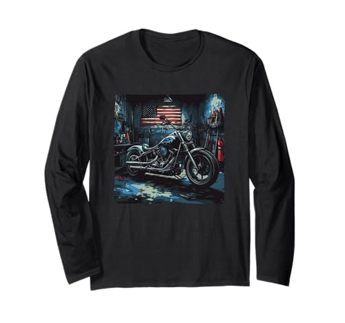 Coole Retro USA Garage mit Motorrad für Jungen und Mädchen Langarmshirt von Motorcycle Garage Outfit