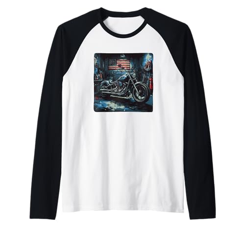 Coole Retro USA Garage mit Motorrad für Jungen und Mädchen Raglan von Motorcycle Garage Outfit