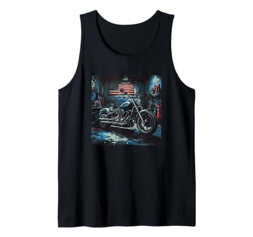 Coole Retro USA Garage mit Motorrad für Jungen und Mädchen Tank Top von Motorcycle Garage Outfit