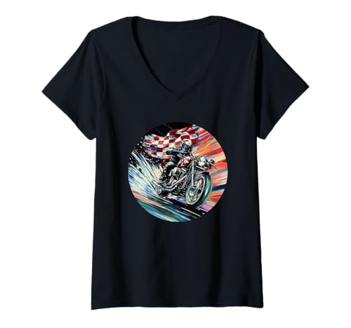 Damen Cooler Renn-Look mit Dieser Motorrad- und Ziellinie T-Shirt mit V-Ausschnitt von Motorcycle Graphic