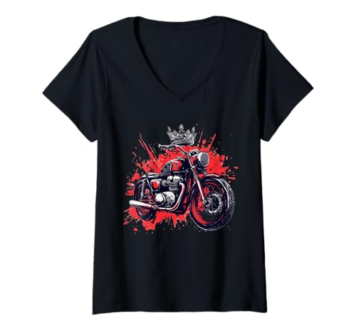 Damen Tolles Motorrad mit Krone Kostüm für Motorradliebhaber T-Shirt mit V-Ausschnitt Damen Tolles Motorrad mit Krone Kostüm für Motorradliebhaber T-Shirt mit V-Ausschnitt von Motorcycle King
