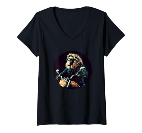 Damen Wild und frei mit diesem Löwe auf einem Motorrad-Look T-Shirt mit V-Ausschnitt Damen Wild und frei mit diesem Löwe auf einem Motorrad-Look T-Shirt mit V-Ausschnitt von Motorcycle Lion