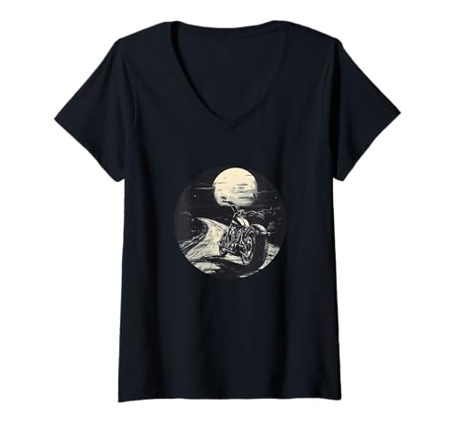 Damen Netter Mond mit USA-Motorradkostüm T-Shirt mit V-Ausschnitt von Motorcycle Moon Outfit
