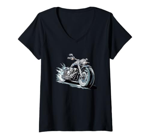 Damen Tolles patriotisches Motorrad-Kostüm T-Shirt mit V-Ausschnitt Damen Tolles patriotisches Motorrad-Kostüm T-Shirt mit V-Ausschnitt von Motorcycle Outfit