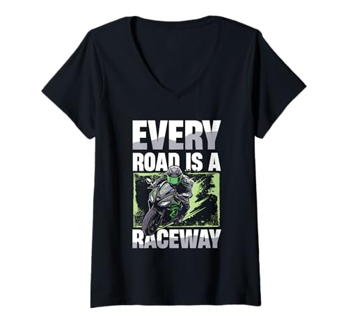 Damen Jede Straße ist ein Raceway-Motorrad-Enthusiast T-Shirt mit V-Ausschnitt von Motorcycle Racing Passion Adventure Lifestyle