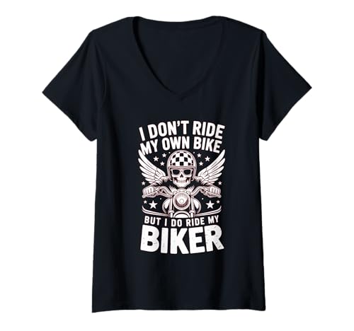 Damen Ich fahre Nicht Mein eigenes Fahrrad, Aber ich fahre Meinen eigenen Biker T-Shirt mit V-Ausschnitt von Motorcycle Rider Design Apparel