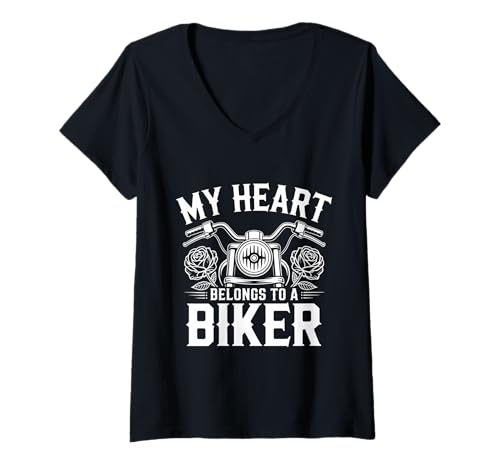 Damen Motorrad Mein Herz gehört einem Biker Supercross MX T-Shirt mit V-Ausschnitt von Motorcycle Rider Design Apparel
