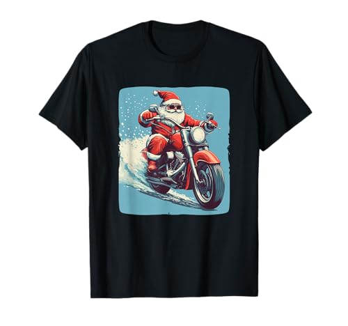 Cooler Weihnachtsmann auf einem Motorrad für Erwachsene und Kinder T-Shirt von Motorcycle Santa