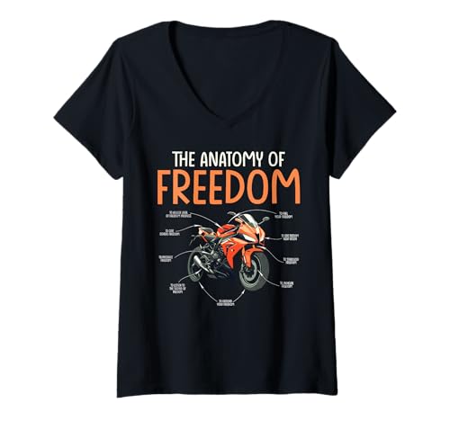 Damen Anatomie eines Motorrads Freedom lustiger Biker T-Shirt mit V-Ausschnitt Damen Anatomie eines Motorrads Freedom lustiger Biker T-Shirt mit V-Ausschnitt von Motorcycle anatomy
