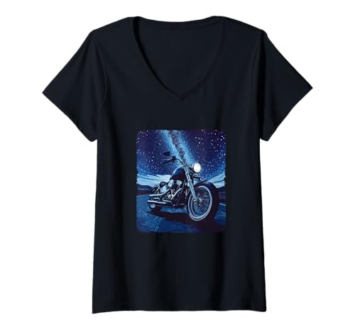 Damen Cool Freeway bei Nacht mit coolem Motorrad für Night Rider T-Shirt mit V-Ausschnitt Damen Cool Freeway bei Nacht mit coolem Motorrad für Night Rider T-Shirt mit V-Ausschnitt von Motorcycle by Night Outfit