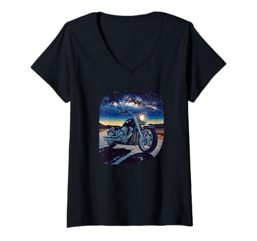 Damen Lustige Nacht mit diesem coolen Motorrad und Sternen Kostüm T-Shirt mit V-Ausschnitt Damen Lustige Nacht mit diesem coolen Motorrad und Sternen Kostüm T-Shirt mit V-Ausschnitt von Motorcycle by Night Outfit