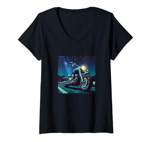 Damen Schönes Motorrad in der Nacht Kostüm für Fahrrad-Liebhaber T-Shirt mit V-Ausschnitt Damen Schönes Motorrad in der Nacht Kostüm für Fahrrad-Liebhaber T-Shirt mit V-Ausschnitt von Motorcycle by Night Outfit