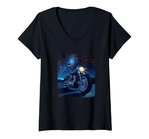Damen Sternennacht mit Motorradkostüm T-Shirt mit V-Ausschnitt Damen Sternennacht mit Motorradkostüm T-Shirt mit V-Ausschnitt von Motorcycle by Night Outfit