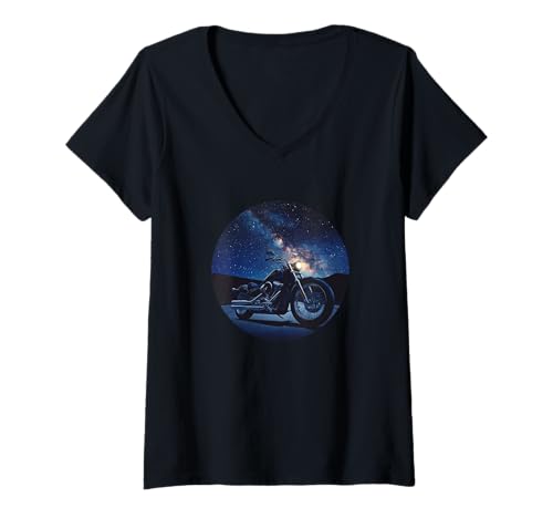 Damen Tolles Motorrad bei Nacht Kostüm für Mann und Frau T-Shirt mit V-Ausschnitt von Motorcycle by Night Outfit