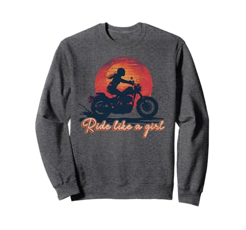 Ride Like a Girl Motorradliebhaberin im Vintage-Stil bei Sonnenuntergang Sweatshirt von Motorcycle lover Girl outfits