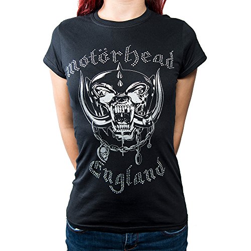 Motorhead Damen England with Rhinestone Application T-Shirt, Schwarz (Black Black), 38(Hersteller Größe: Large) von Motorhead