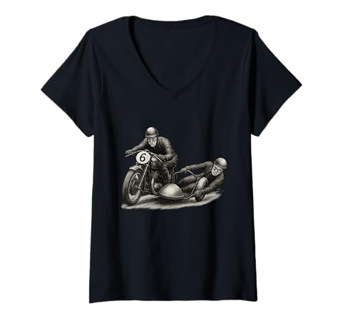 Damen Historisches Motorrad-Renngespann - Classic Racing T-Shirt mit V-Ausschnitt Damen Historisches Motorrad-Renngespann - Classic Racing T-Shirt mit V-Ausschnitt von Motorrad 7
