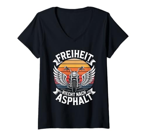 Damen Freiheit Riecht Nach Asphalt Motorrad T-Shirt mit V-Ausschnitt Damen Freiheit Riecht Nach Asphalt Motorrad T-Shirt mit V-Ausschnitt von Motorrad Biker Freiheit Asphalt Retro